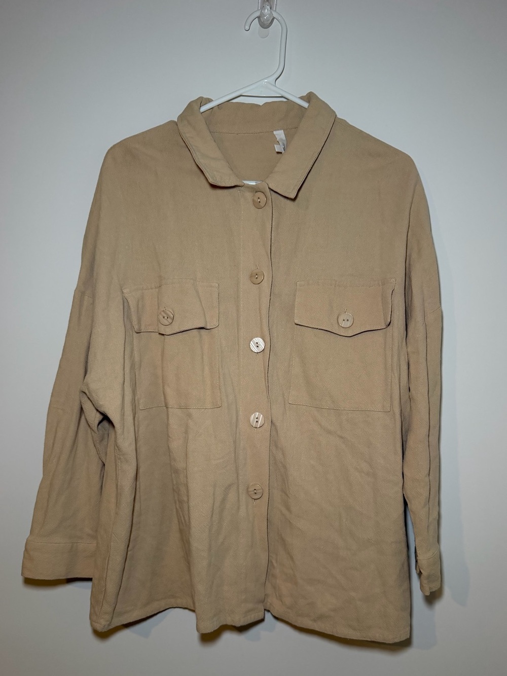 Amaryllis Apparel Beige Linen Blend Utility Shirt Jacket Women’s Medium